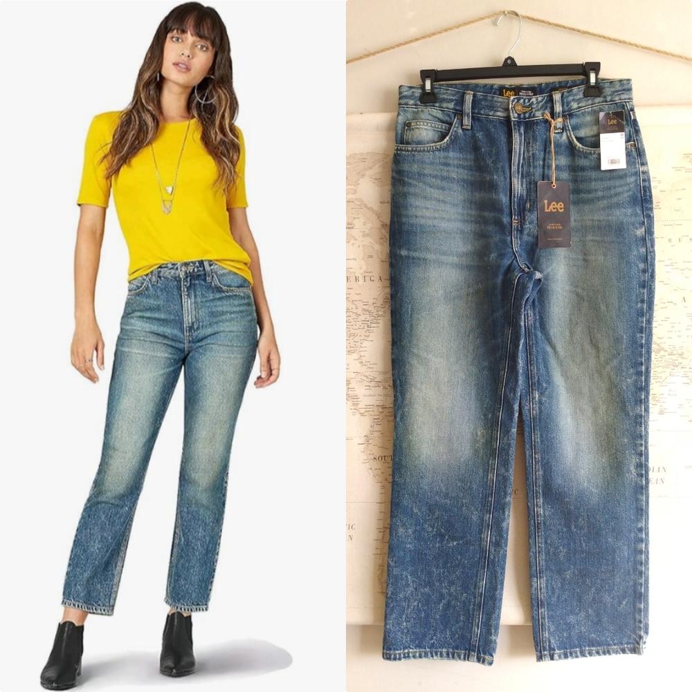 NEW Lee Modern Vintage High Rise Straight Leg Jeans in Retro Stone Wash, Size 29